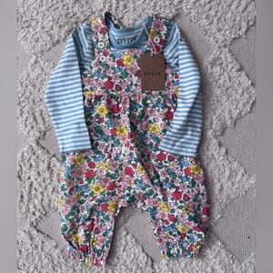 NWT Baby Boden Floral Overalls & Striped Shirt